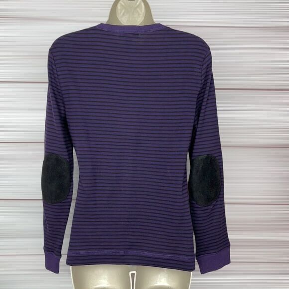 Lauren Ralph Lauren Jeans Co Striped Purple Top Tee Long Sleeves Zip shoulder - Picture 6 of 8